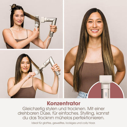 Shark FlexStyle 3-in-1 Luftstyler &amp; Haartrockner – Auto-Wrap Lockenaufsatz, Ovalbürste, Konzentrator, Champagner