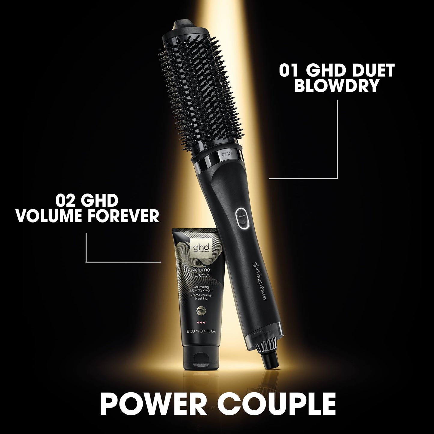 ghd Duet Föhnbürste – nass föhnen, ohne Hitzeschäden, 3x Volumen, 24h Halt, 50% mehr Glanz, Schwarz/Weiß