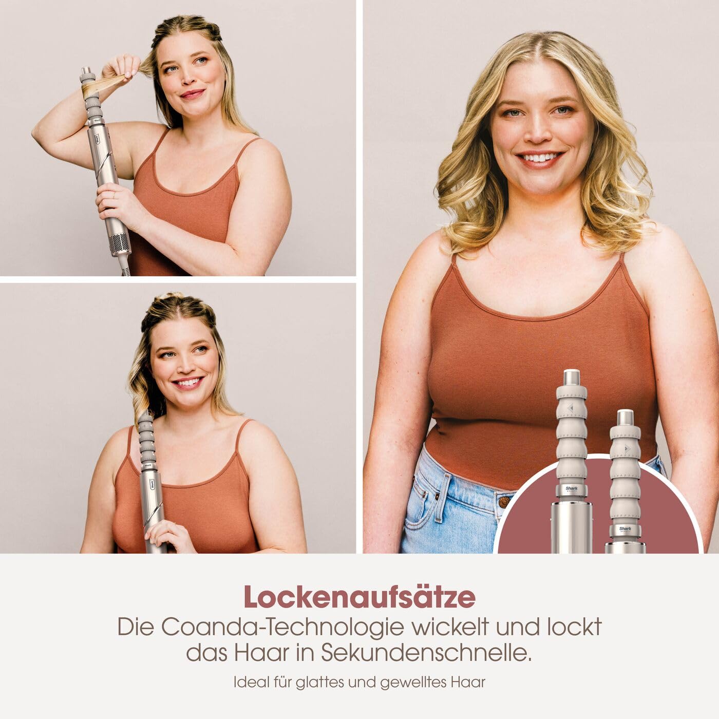 Shark FlexStyle 3-in-1 Luftstyler &amp; Haartrockner – Auto-Wrap Lockenaufsatz, Ovalbürste, Konzentrator, Champagner